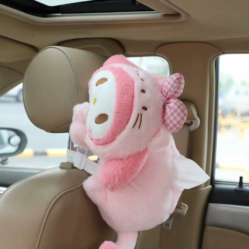 Cute Cartoon MyMelody Kuromi Cinnamoroll Lying Plush Doll Car Pillow Rag Doll Back Pillow Tissue Box