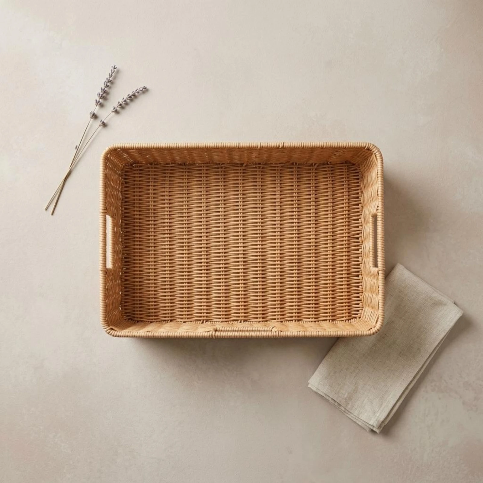 Imitation-Rattan Basket Reinforced Rectangular Storage Basket Floral Appearance Decorative