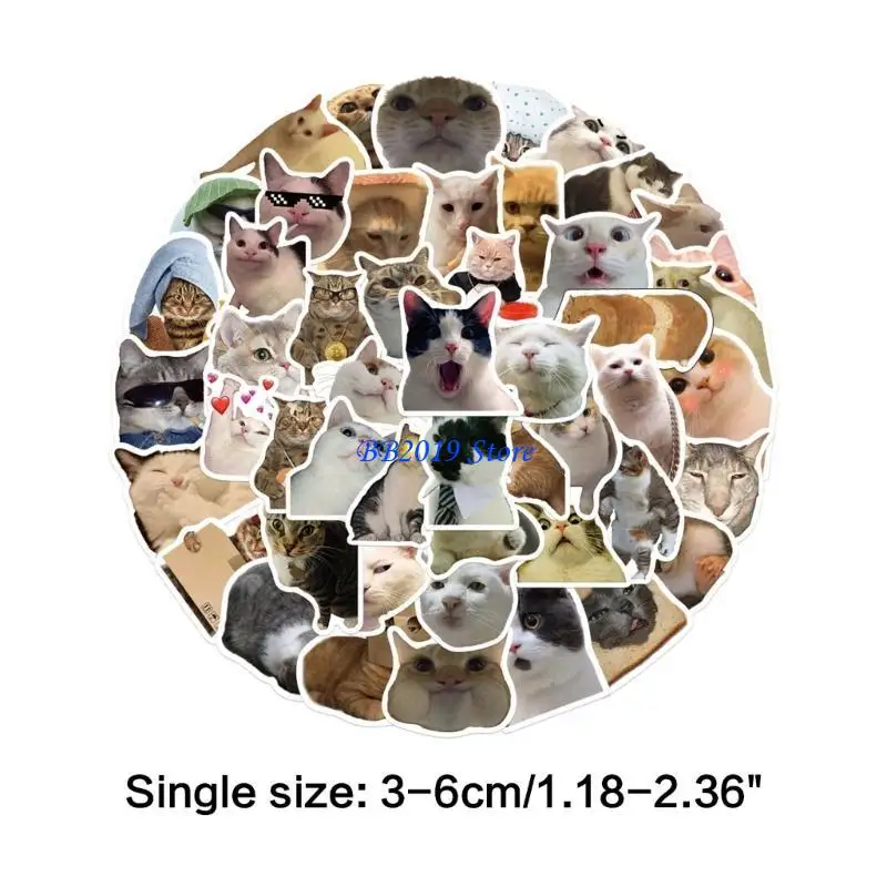 Q0KB 50pcs niedliche Katzen Animalaufkleber packen farbenfrohe wasserdichte Aufkleber für Skateboards und Laptop für Teenager