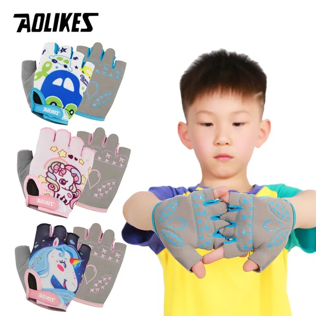 AOLIKES Dziecięce rękawiczki rowerowe Half Finger Skate Dziecko Rower górski Rękawiczki rowerowe Rękawiczki sportowe dla chłopców i dziewcząt Dzieci