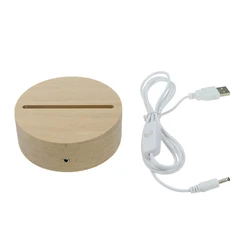 Night Lights Acrylic Display Base Led 5mm Warm White Lights Circle Wooden Stand Powered by AAA Batteries and USB