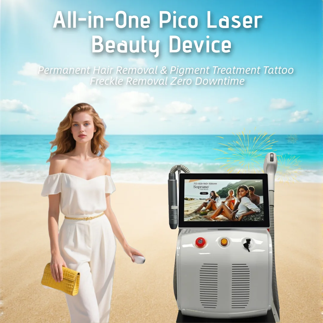 2in1 Beauty Machine Picosecond Laser for Tattoo Spot Pore Removal & Permanent Hair Removal Skin Rejuvenation Lifting Firming Red