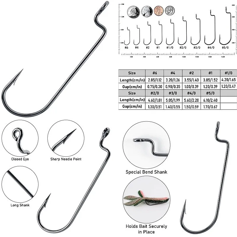 

20-50pcs EWG Fishing Hooks Bass Hook Offset Shank Worm Hooks Round Bend Live Bait Hook for Drop Shot Texas Rig Carolina Rig