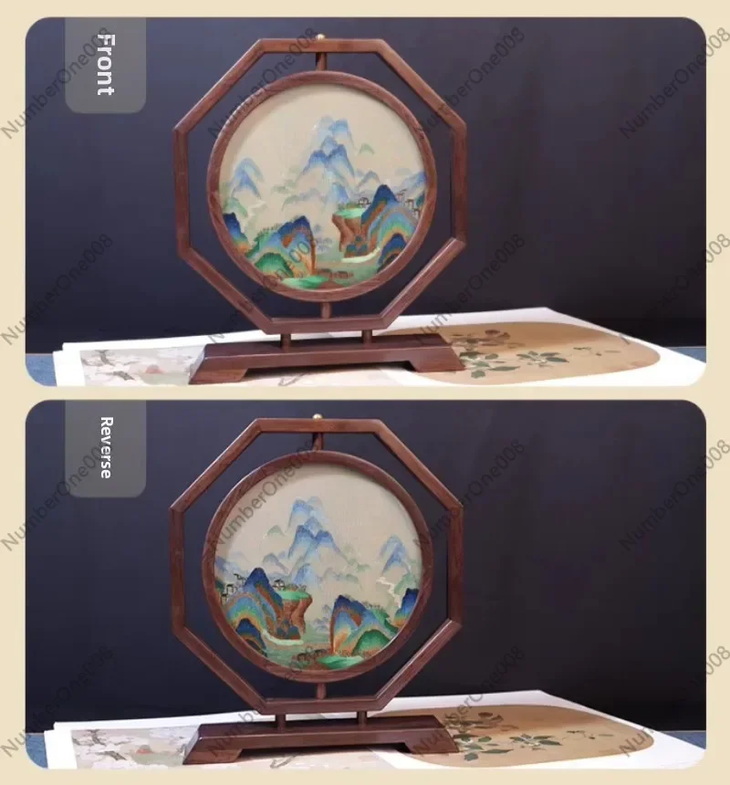Handmade Suzhou Embroidery Double-Sided Ornament, Traditional Chinese Tabletop Art, Home Decor Craft