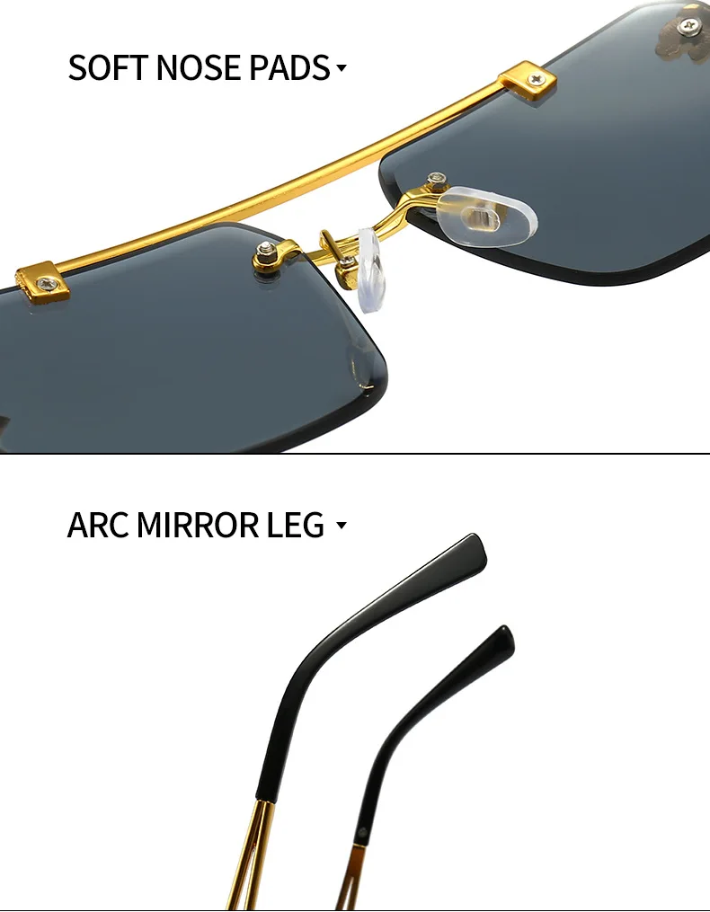 Luxury Square Sunglasses Man Woman Brand Designer Vintage Rimless Sun Glasses Male Female Fashion Retro Mirror Oculos De Sol