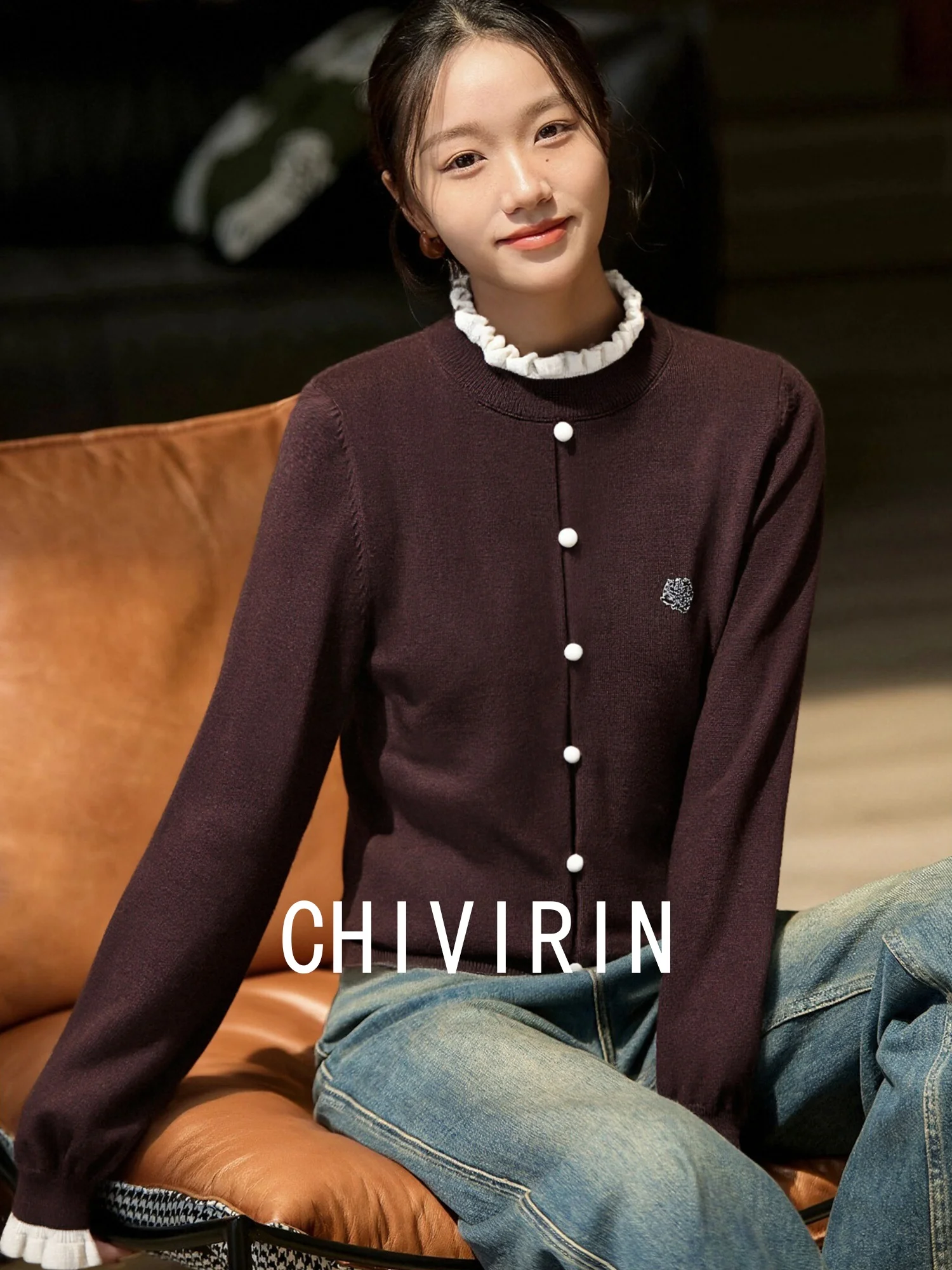 

Chivirin вязаный шерстяной длинный све круглый пуловер Ne женский весенне-осенний свитер с высоким адером базового слоя