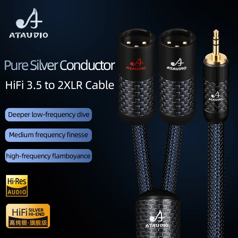 Kabel Audio HiFi 3.5mm do 2XLR do miksera telefonicznego Hi-end czyste srebro rdzeń pozłacany Stereo Jack 3.5mm do 2XLR męski/kabel żeński