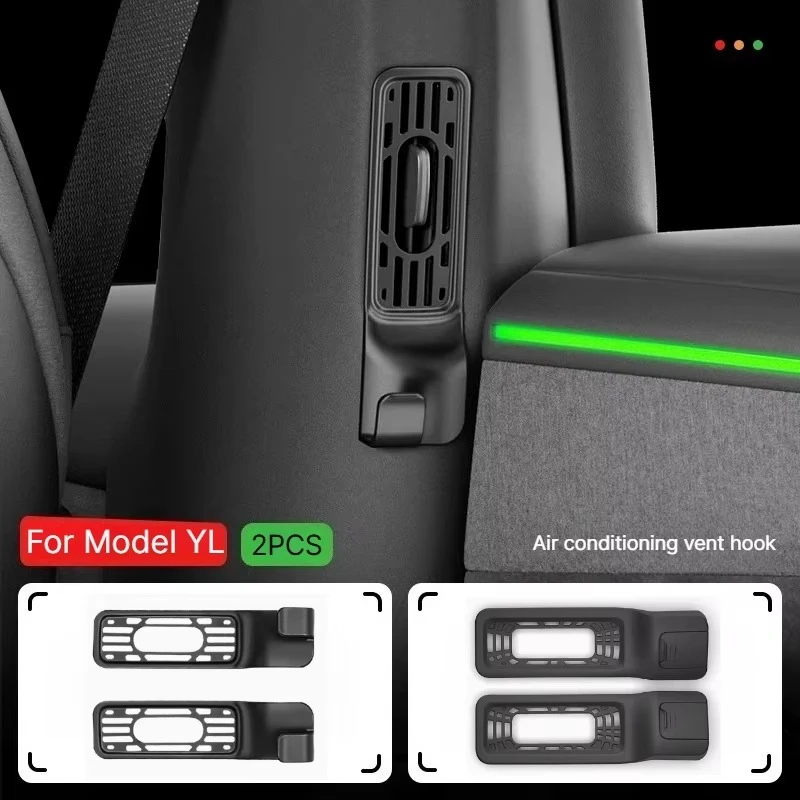 For Tesla Model YL 2026 Second Row AC Outlet Hook LWB 6 Seater B Pillar Air Vent Bag Hanger No Drill Interior Organizer ﻿