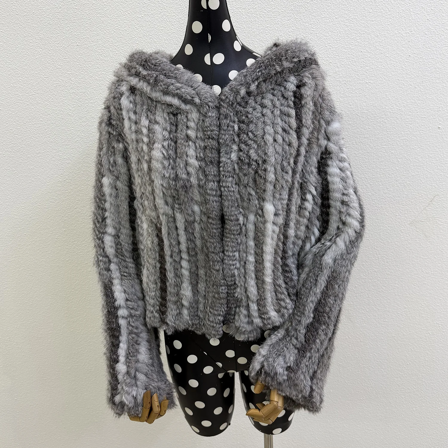 Abrigo de Piel de Conejo para Mujer, Otoño e Invierno, Nuevo, Engrosado, Tejido a Mano, de Doble Cara, con Capucha, Estilo Coreano, Corto