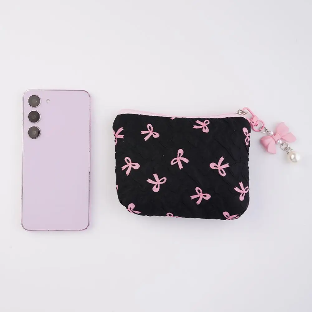 High-end Polyester Makeup Bag for Women Quilted Travel Cosmetic Bag Girls' Make Up Organizer Portable Little Bow Makeup Pouch image 5