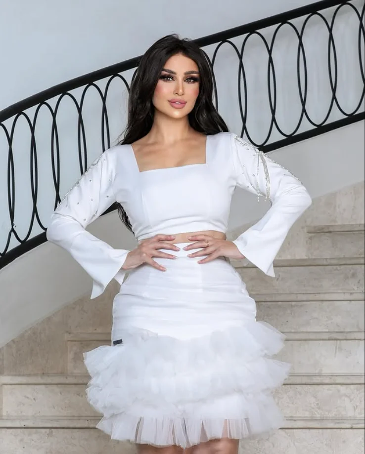 

White Two Pieces Mini Evening Cocktail Dresses Long Sleeve Customized Jersey Short Prom Party Gown Exquisite Modern