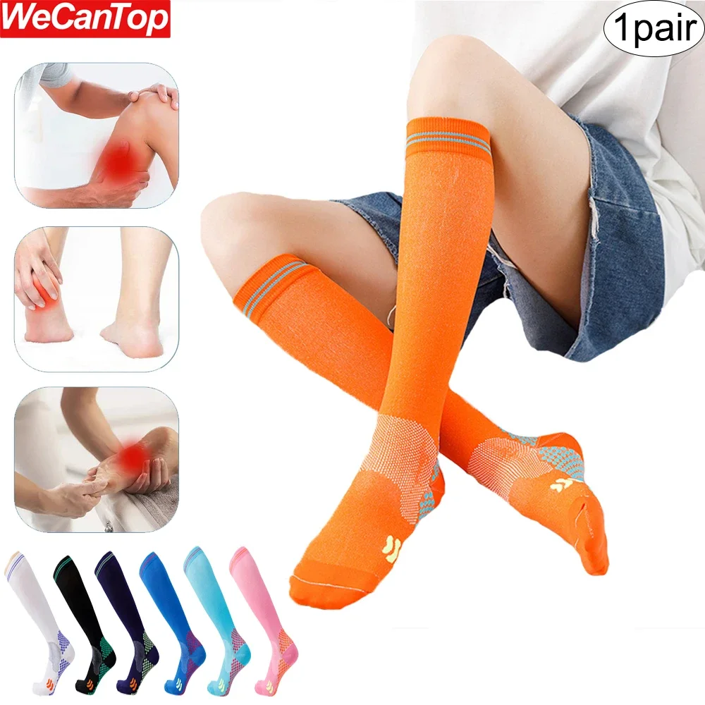 1Pair Compression Socks for Men & Women 20-30mmhg Knee High Socks Shin Calf Support for Sport Nurses Circulation Flight Athletic