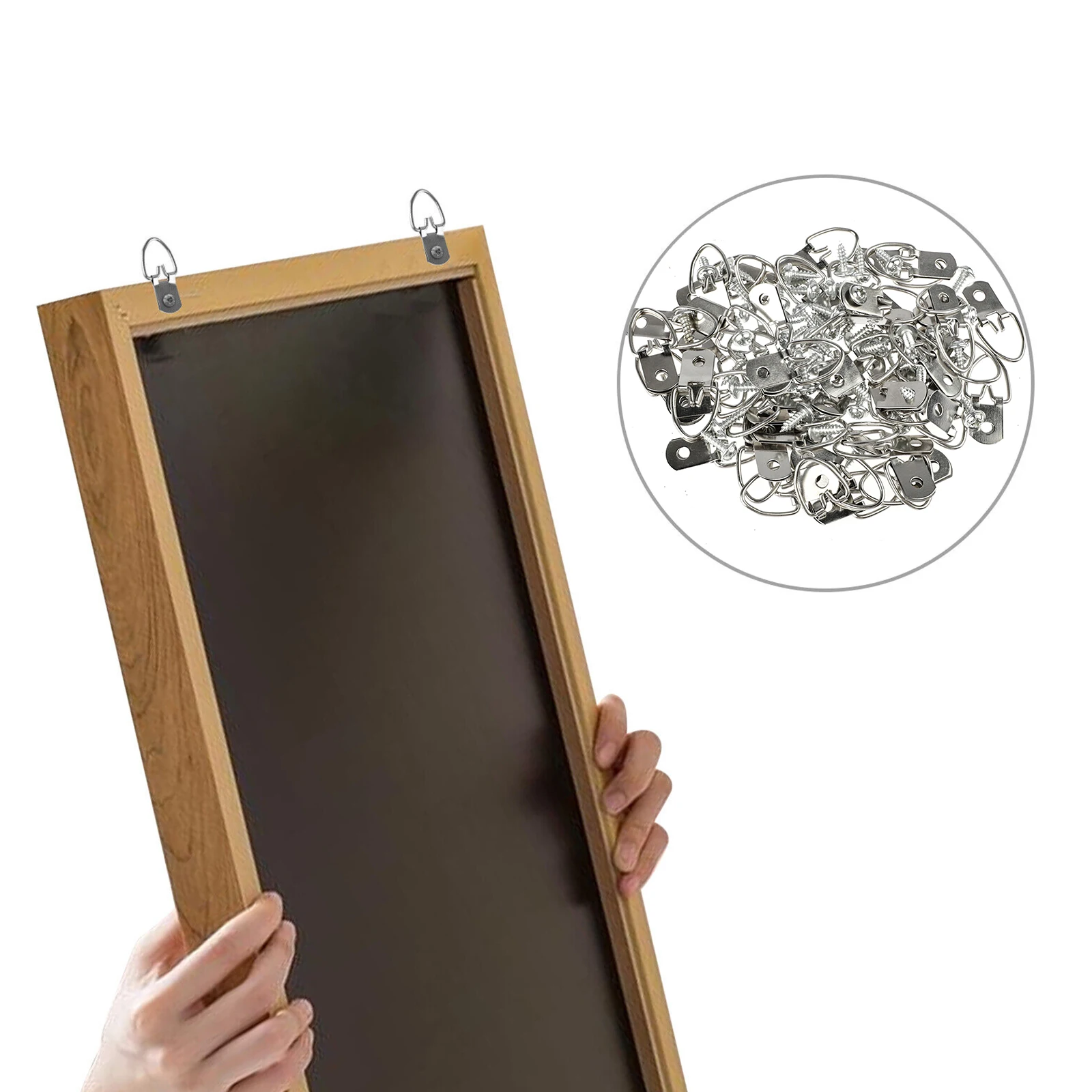 100Pcs Metal D Ring Picture Frame Hangers With Screws Photo Hanging Hooks Kit Frame Accessories Hardware Small Ring