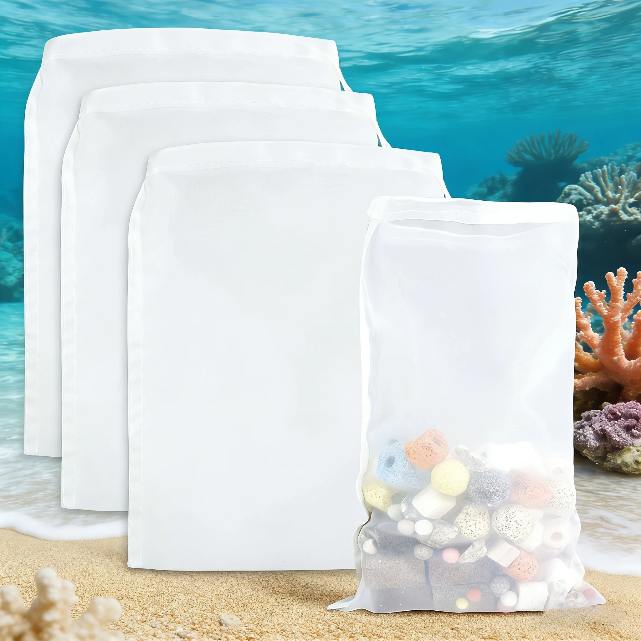 Aquarium Filter Media Bag, Reusable Fine Mesh Drawstring Filter Bags for Fish Tank, Pond, Aquarium, Keep Water Clean, Protect