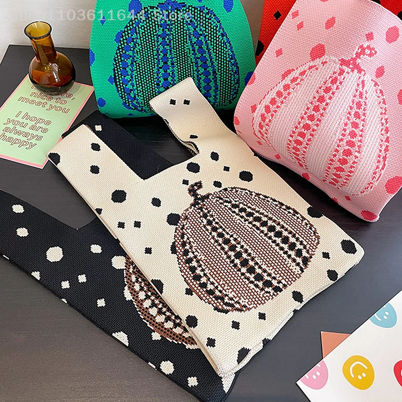 المرأة اليدوية اليقطين حقيبة يد متماسكة قابلة لإعادة الاستخدام متماسكة عالية السعة حمل حقيبة عقدة حقيبة الرسغ أكياس التسوق القابلة لإعادة الاستخدام