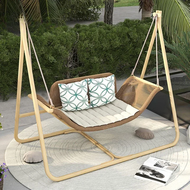 Outdoor garden courtyard leisure double swing waterproof sunscreen rope woven hanging chair combination
