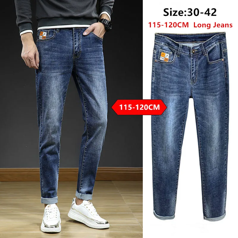 

115CM 120CM Extra Long Jeans For Men Plus Size 42 Blue Trousers Autumn Thick Slim Boys 38 40 Cowboy Tall Teenagers Denim Pants