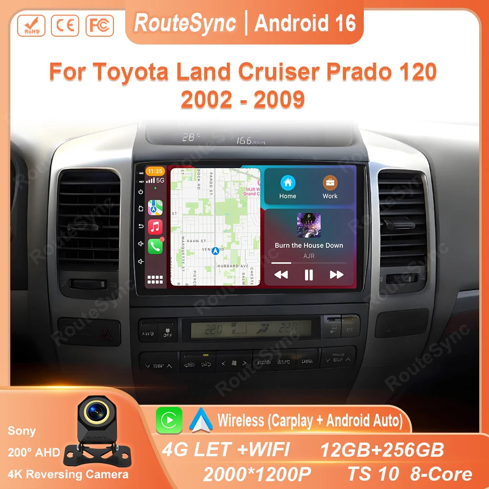 Android 16 Car Radio For Toyota Land Cruiser Prado 120 3 III For Lexus GX470 GX 470 J120 2002 - 2009 Multimedia Video Player BT