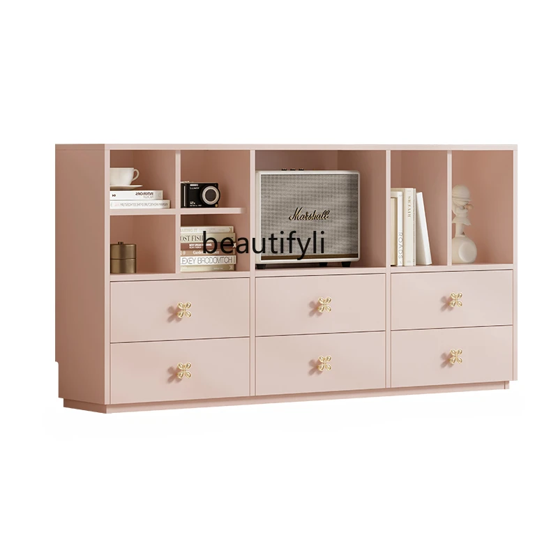 

Cherry Blossom Pink Living Room StorageCabinet Integrated Free Combination Sideboard Cabinet Bedroom Study Wall Storage Bookcase