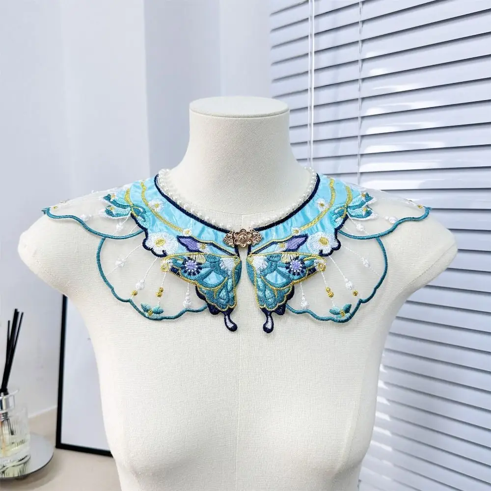 Embroidery Decoration Hanfu Shawl Butterfly Traditional False Floral Yunjian Round Neck Pearl Kids Shirt False Collar