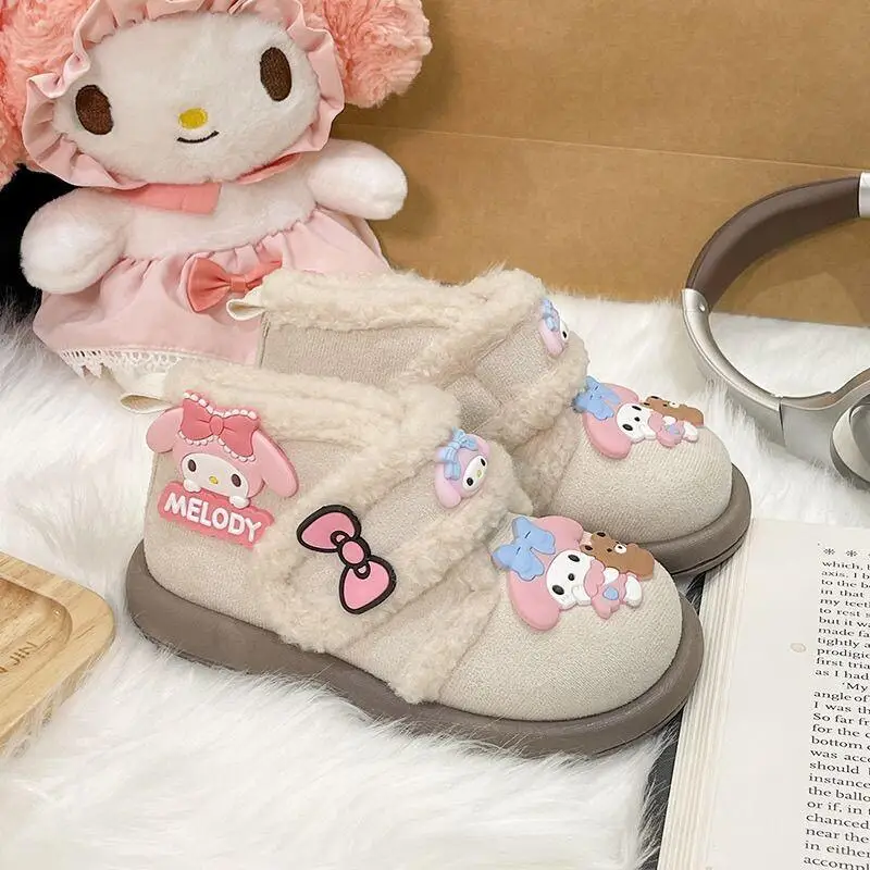 Kawaii My Melody Sanrio الطلاب لطيف الصوف أحذية قطنية دافئة الأطفال أحذية قصيرة الشتاء احذية الجري هدايا للفتيات