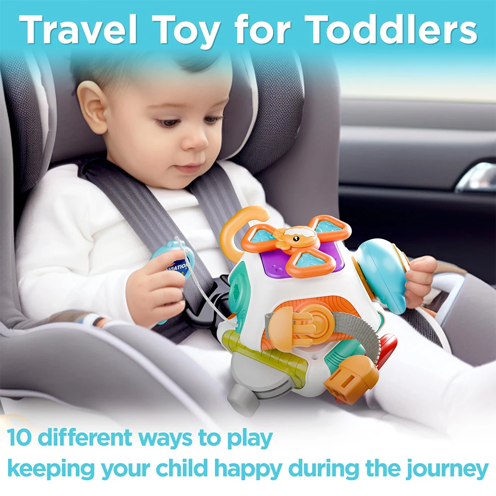 Baby Busy Board Cube Montessori Sensory Toys for Toddler 1-3 Years Old Kids Educational Learning Activities Motor Travel Toy