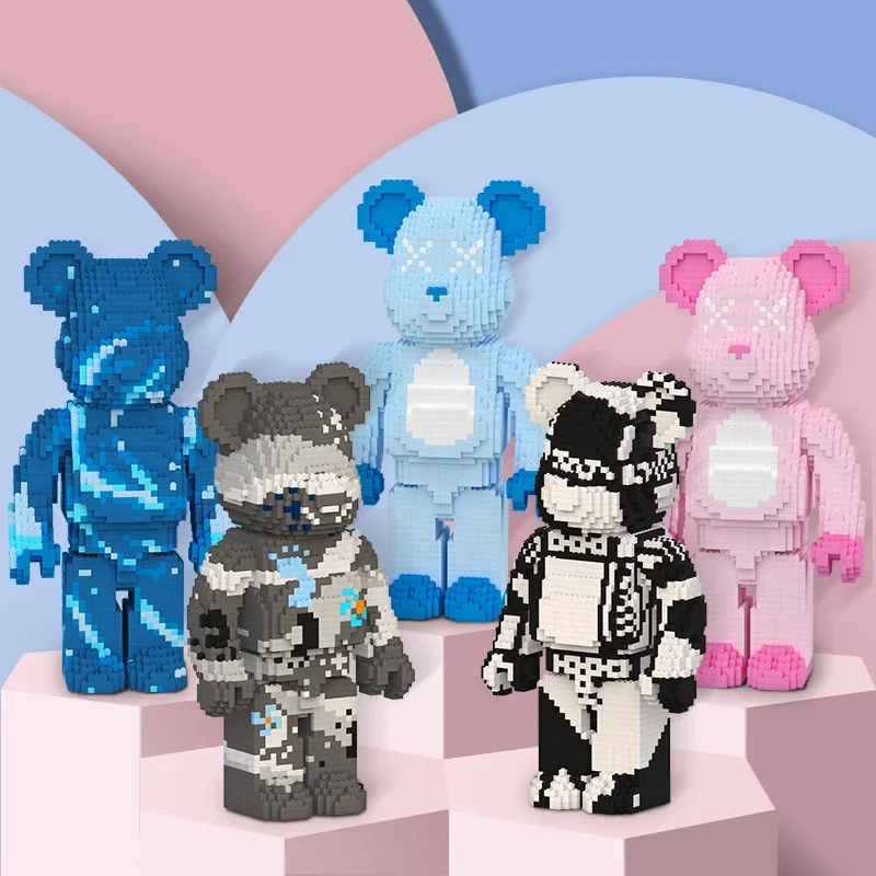 

43cm Colorful Bear Mini Brick Micro Building Blocks DIY Assembly Painting Bear 3D Model Figure Toys for Home Office Decor