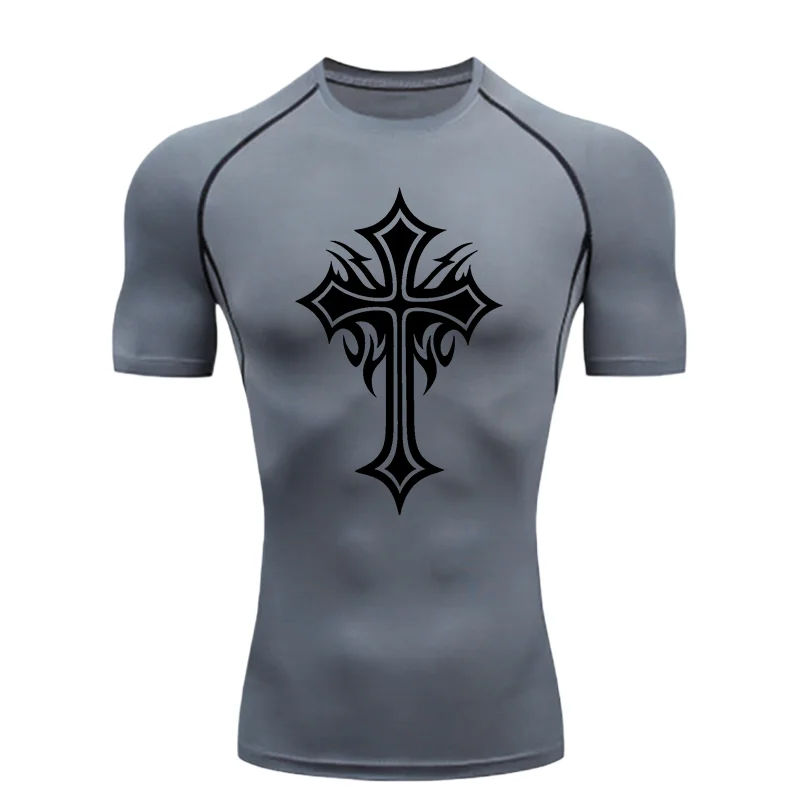 

Мужская спортивная футболка с крестообразным узором для тренировок и фитнеса, атлетическая футболка для зала, с коротким рукавом