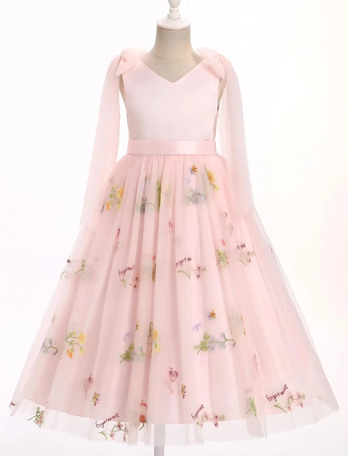 Tüllrock, Prinzessin, Festzug, Erstkommunionkleid, Blumenmädchen-Maxikleid, Hochzeit, formelle Brautjungfer, mit Blumen bestickt