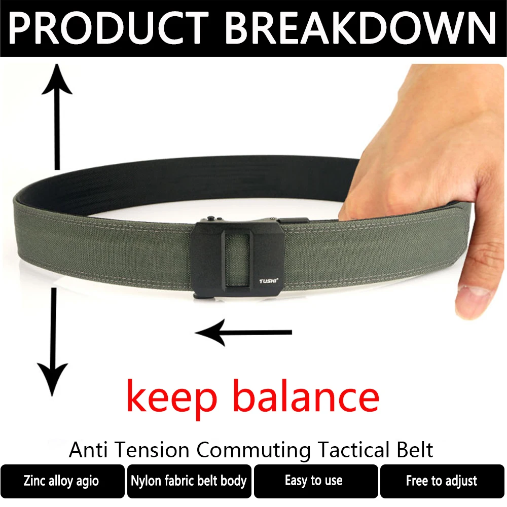 TUSHI Genuine Hard Tactical Belt for Men Metal Automatic Buckle IPSC Gun Belt 4.3cm Nylon Military Belt Outdoor Sports Girdle