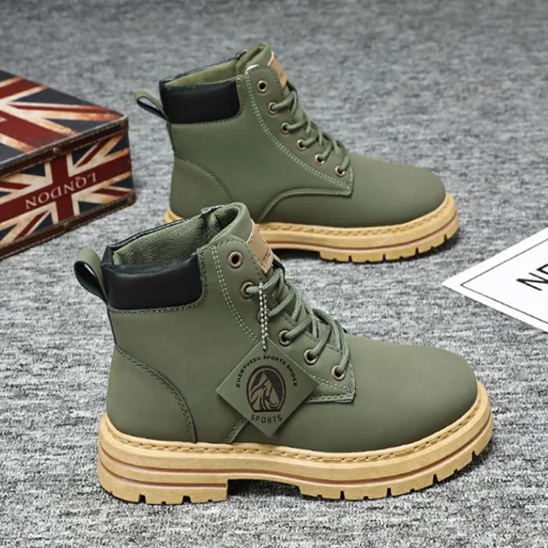 2025*High Top Boots Men's Leather Shoes Fashion Motorcycle Ankle Boots for Men Winter Boots Man Shoes Lace-Up Botas Hombre image 3