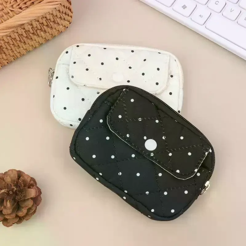 Kawaii Cute Polka Dot Coin Purse Korean Style Small Wallet Keys Card Holder Large Capacity Sanitary Napkin Pouch For Girls Gift
