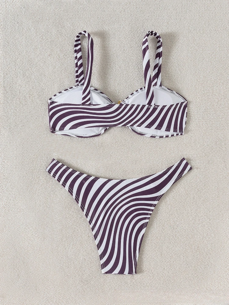 2025 إمرأة جديد مثير مجموعة البكيني زيبرا طباعة حزام معدني ملابس السباحة قطعتين عالية الخصر ملابس السباحة بحر ملابس السباحة