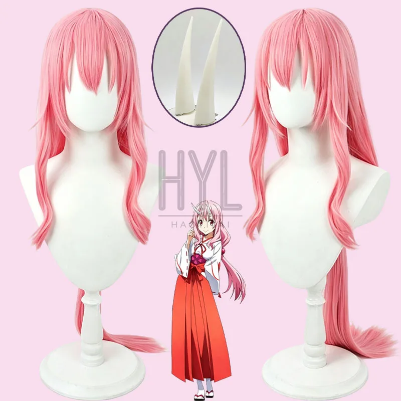 Anime Shuna Cosplay-Perücke, rosa, langes, hitzebeständiges Kunsthaar, weiße Hörner, für Damen und Herren, Halloween, Karneval, Party, Kostüm-Requisiten.