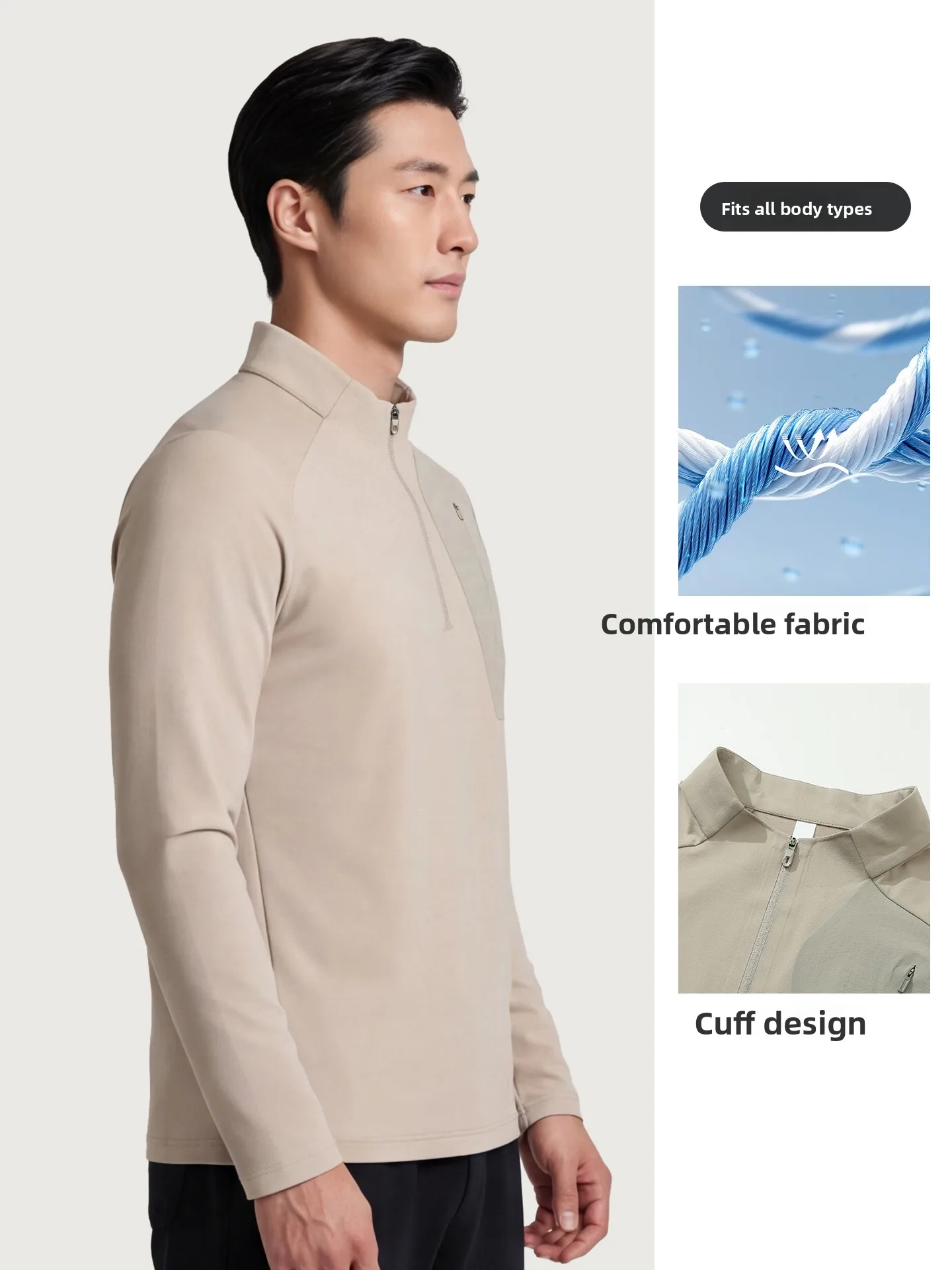 Warm Sporty Men's Zip-Up Long Sleeve Sweatshirt Comfortable Breathable Fashionable Autumn Winter T-Shirt for Running Yoga Tra...