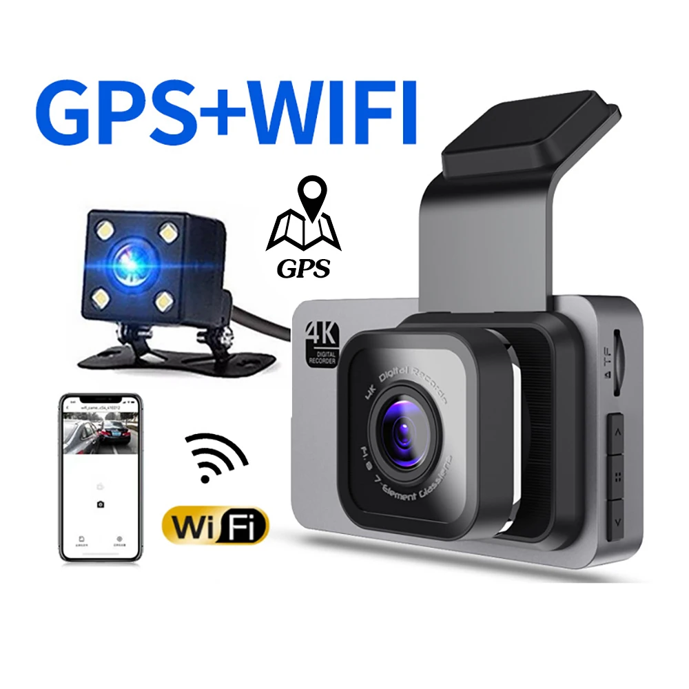 

Автомобильный видеорегистратор Wi-Fi Full HD 1080P, видеорегистратор с камерой заднего вида, видеорегистратор с черным корпусом и функцией ночного видения, Автомобильный видеорегистратор, автомобильная камера, GPS-трекер