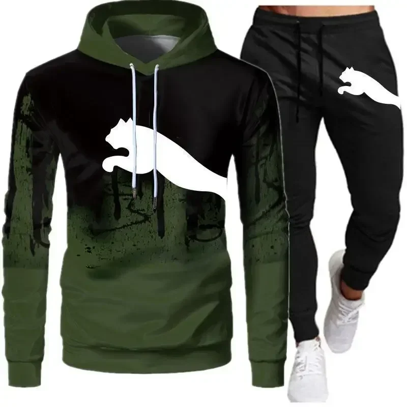 Winter fashion men's new quality printed street avant-garde zipper hoodie casual fitness jogging suit + 2 sets of trousers