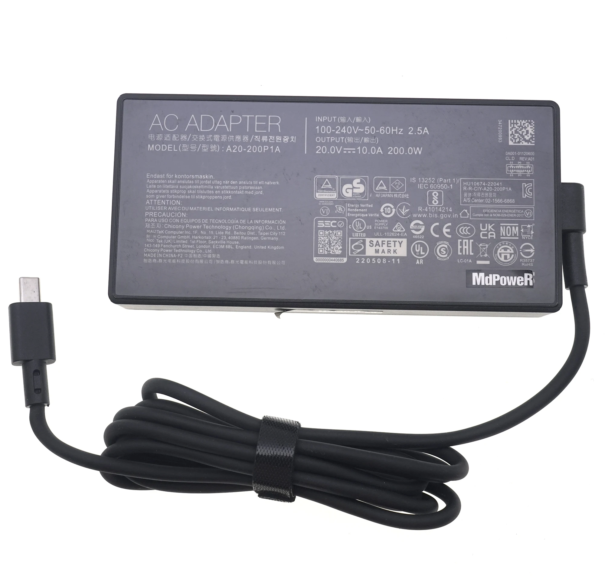 Genuine 20V 10A 200W A20-200P1A AC Adapter Charger For Asus ProArt P16 H7606WP ROG Zephyrus G16 GA605 USB Tip ADP-200EB B