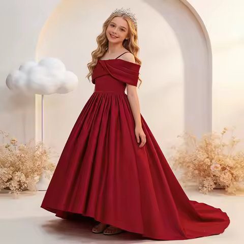 Elegant Fold Bridesmaids Party Girls Dress Formal Wedding Birthday Prom Gown Gala Girl Graduation Pageant Princess Evening Dress