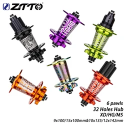 ZTTO MTB Bike 6 Pawls Disc Brake Hub 32Hole Hub XD/HG/MS Thru Axle 12x142 15x100 32H Maza QR 10x135 9x100mm Sealed Bearing DR290