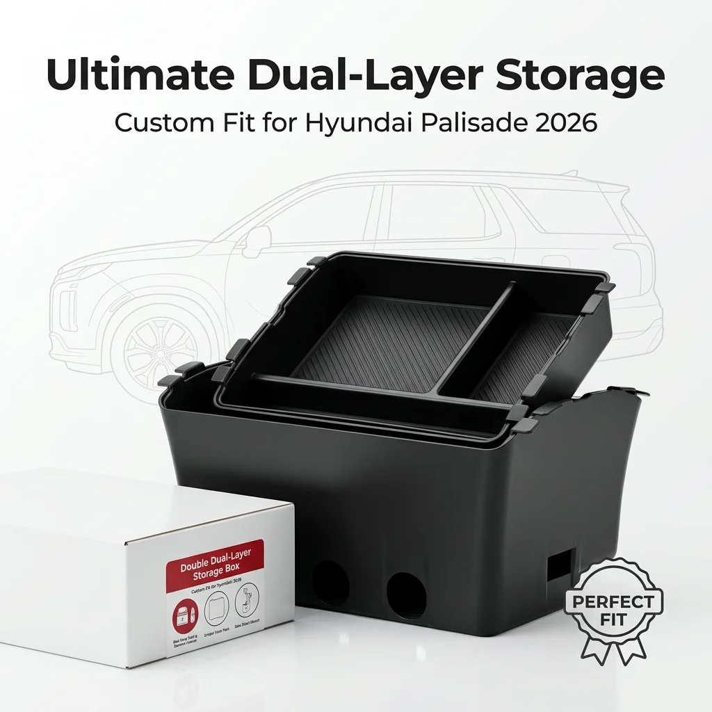 

For Hyundai Palisade 2026 Double Layered Armrest Box ABS Car Center Cosonle Storage Trays