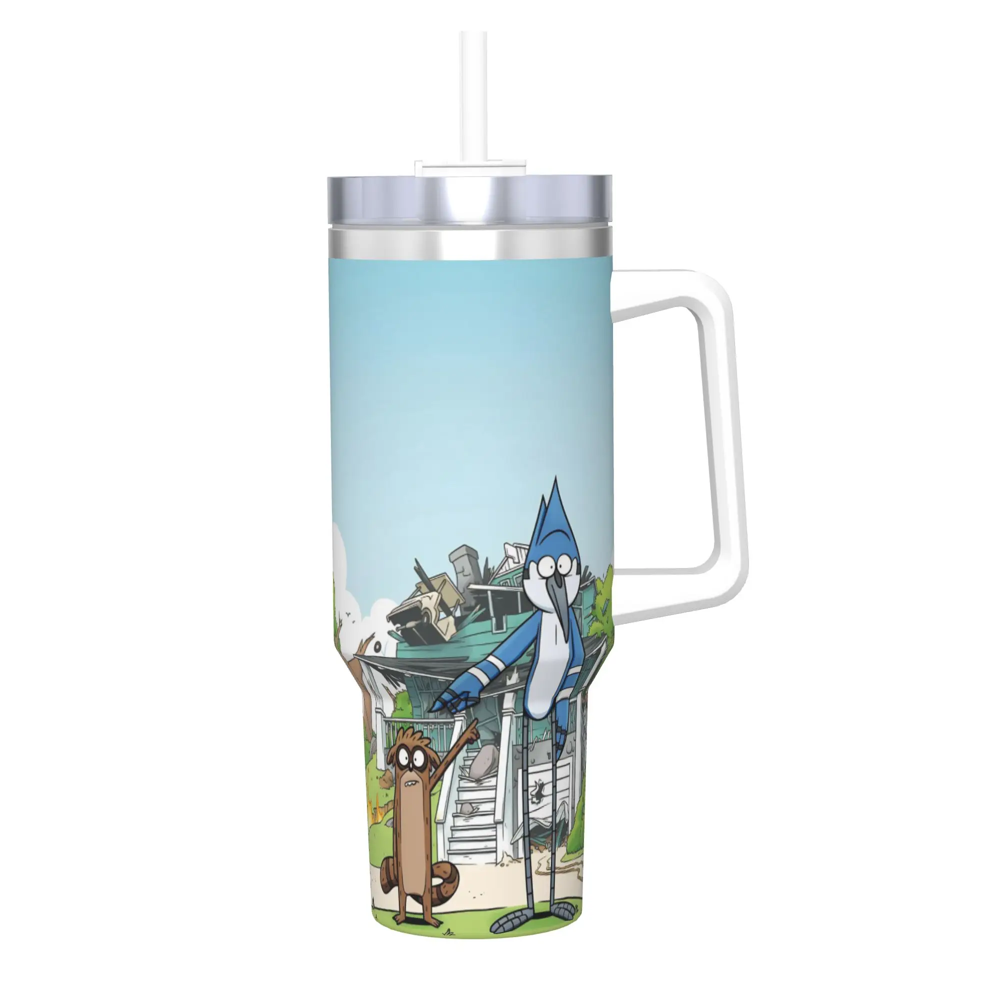 Regulars Show Cartoon Character Tumbler With Straw  Stainless Steel Tumblers Cup Double Wall Vacuum Insulated for Cold Or Hot