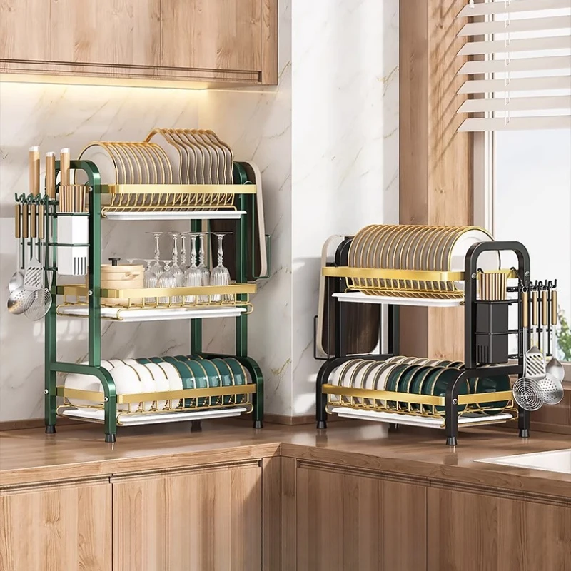 

Household Kitchen Dish Drainer, Countertop Bowl Plate Shelf, Chopsticks Knife Integrated Storage Rack