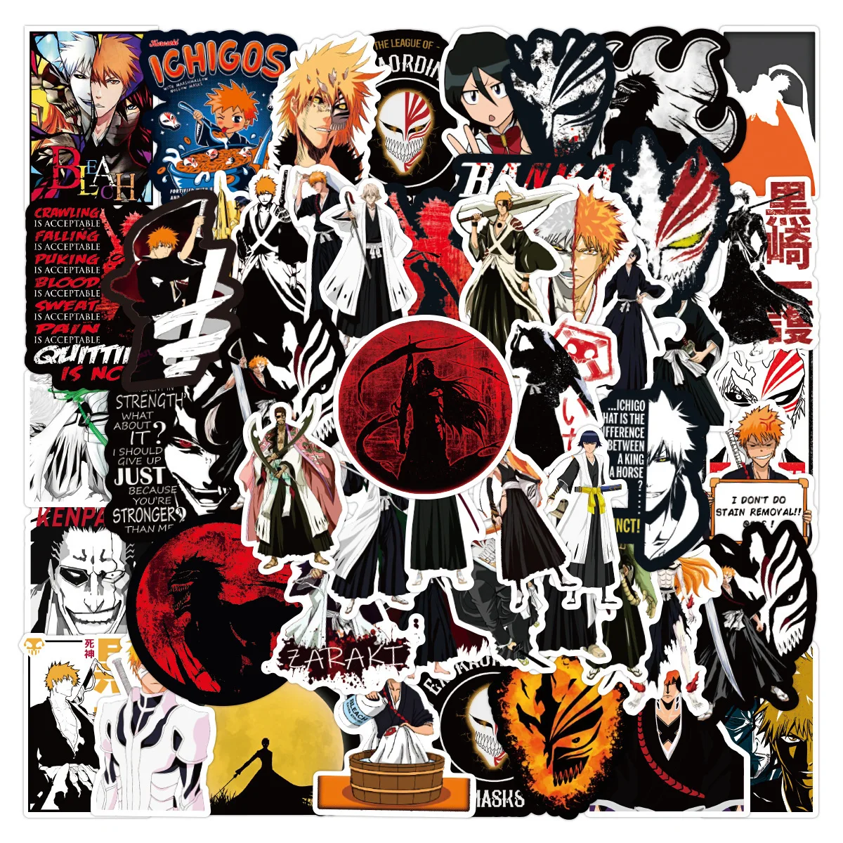 50/75pcs Anime Kurosaki Ichigo Bleach Black White Stickers Classic Cool Manga Sticker Skateboard Luggage Phone Decoration Decals