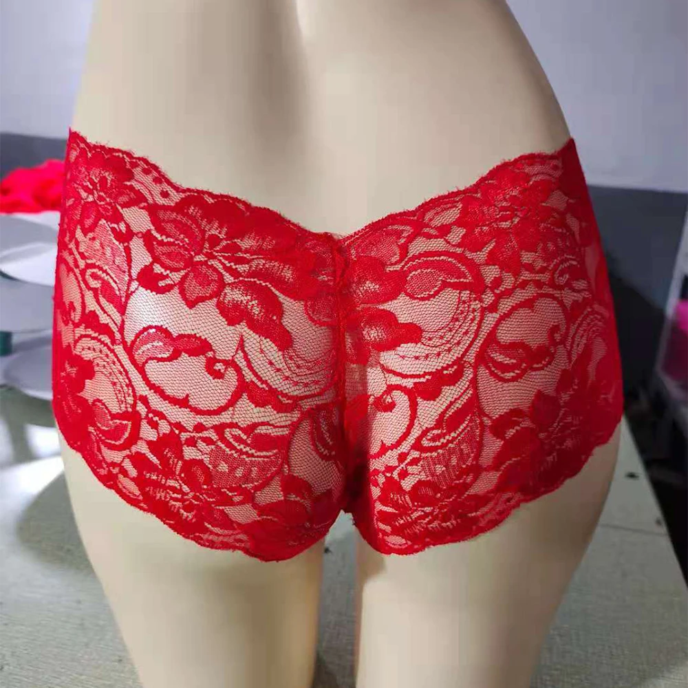 Sissy-lencería Sexy de encaje Floral para hombres y mujeres, bragas de tiro alto, ropa interior transparente, bragas elásticas