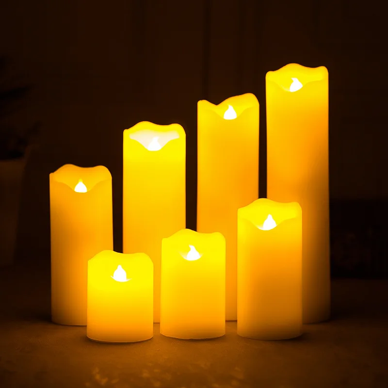 20cm 5cm Paraffin Pillar Candle Φ5cm Christmas Tree Courtyard Garden Lights Yellow Flicker LED Wedding Party Lighting Decors