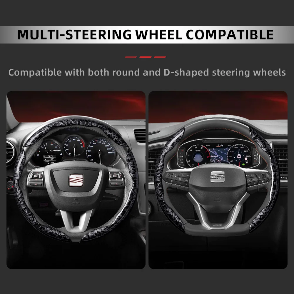 Suitable for Seat Forged Carbon Fiber Texture Steering Wheel Cover, Protective and Durable Snap-On Quick Installation for Ibiza Arona Leon Leon Sportstourer Ateca Black Red Gold Accessories