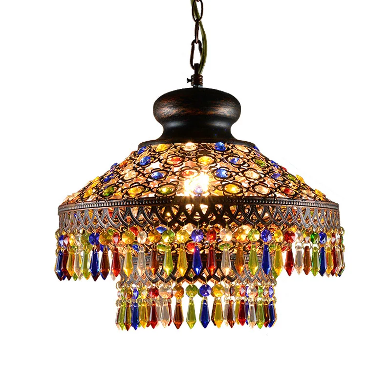 Asia Thai-Style Colored Crystal Bar Table Lamp Bohemian LED Hotel Restaurant Bedroom Corridor Aisle Pendant Lights e27