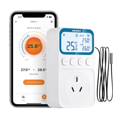 INKBIRD Thermostat à minuterie enfichable amélioré Contrôleur de température de chauffage et de refroidissement programmable 10 en 1 pour serre, réfrigérateurs