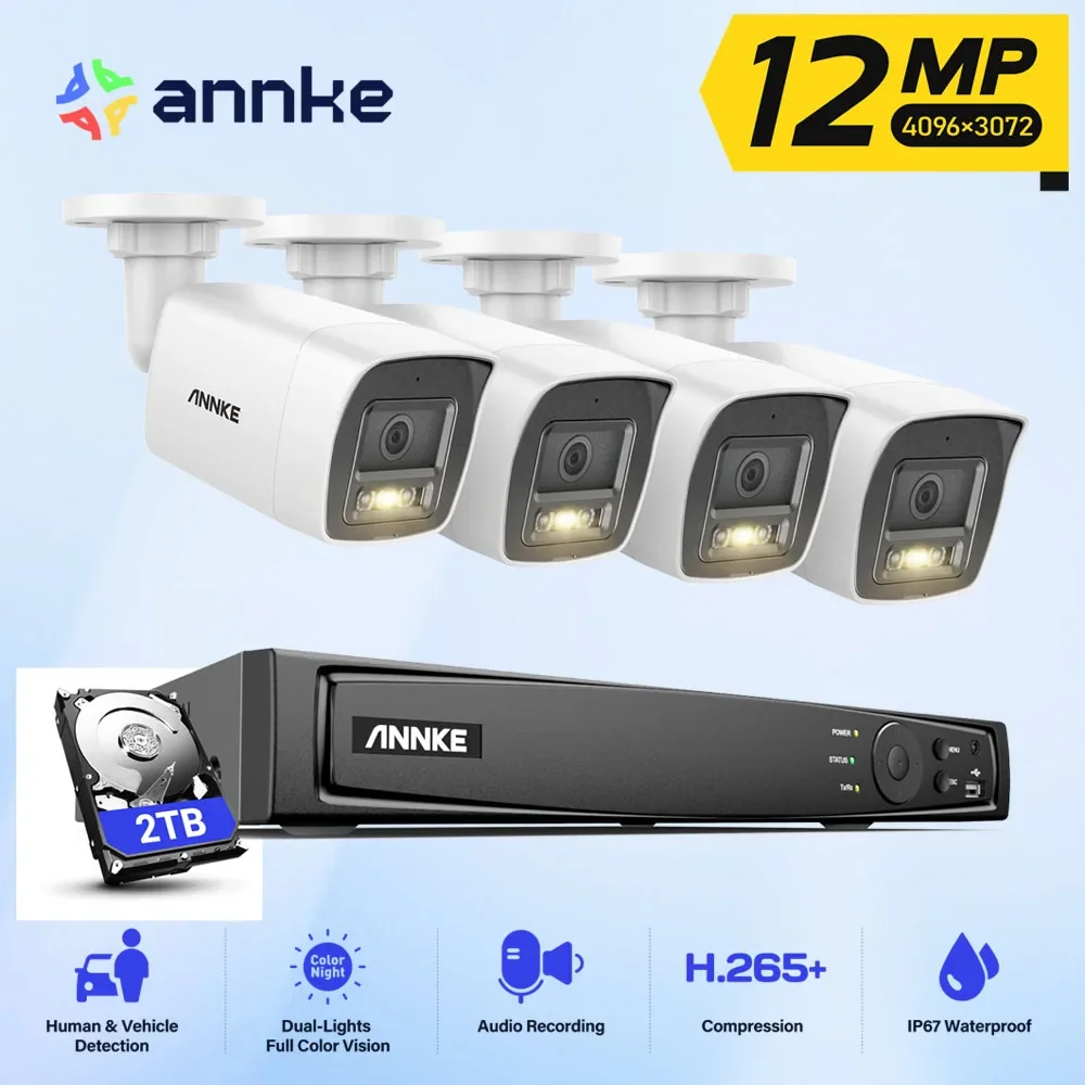 ANNKE 12MP POE Video Surveillance System 8CH NVR 12MP Security Cameras CCTV Kit Audio Recording Ip camera Color/IR Night Vision